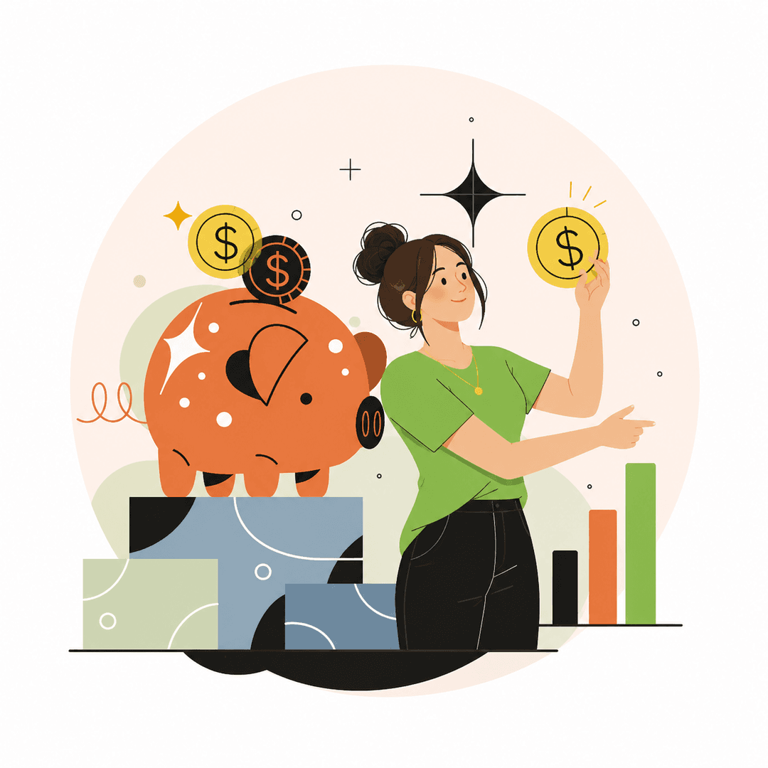 Person with piggy bank illustration